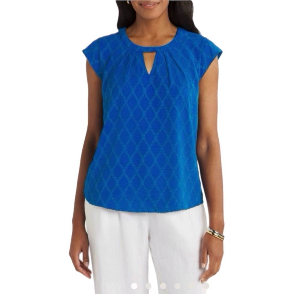 Fortune + Ivy • Dani Mixed Material Blouse • Large • Blue